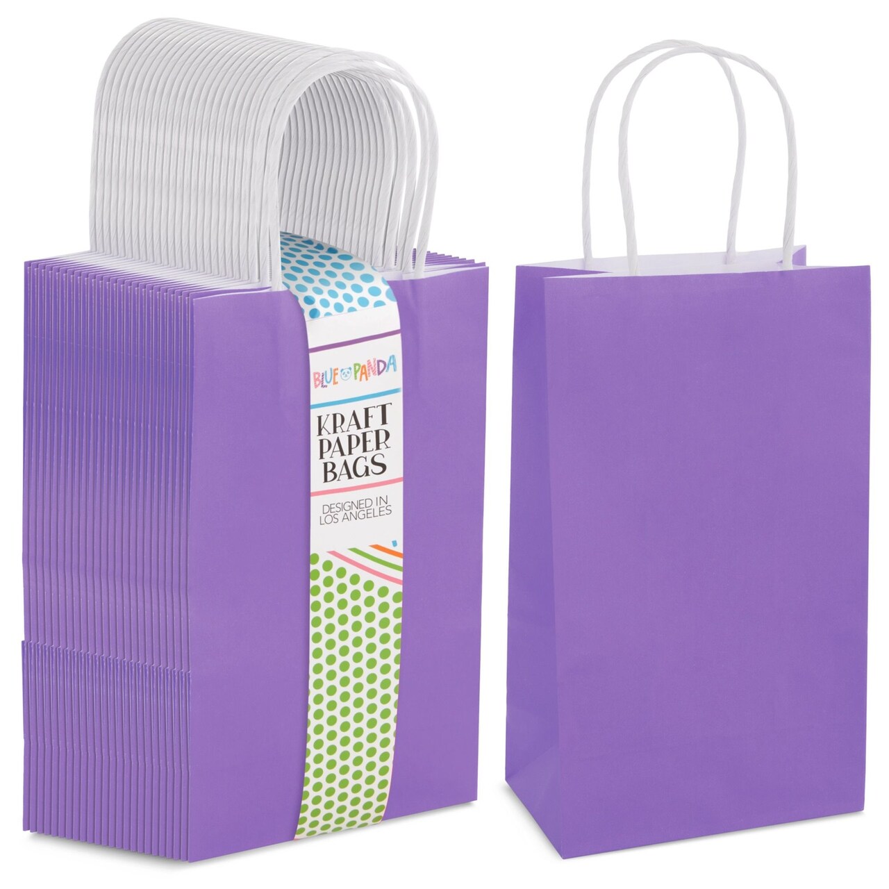 Paper Party Gift Bags with Handles (9 x 5.3 in, Purple, 25-Pack)
